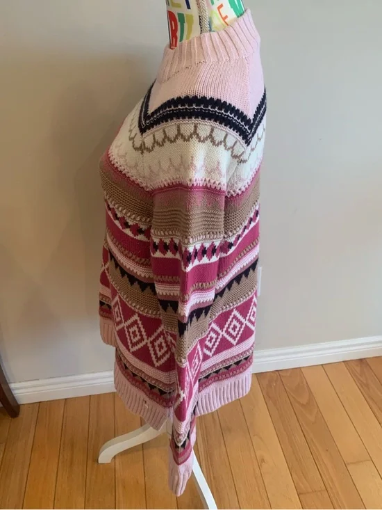 Olsen Pink and Cream Patterned Crewneck Sweater - Picture 3 of 6